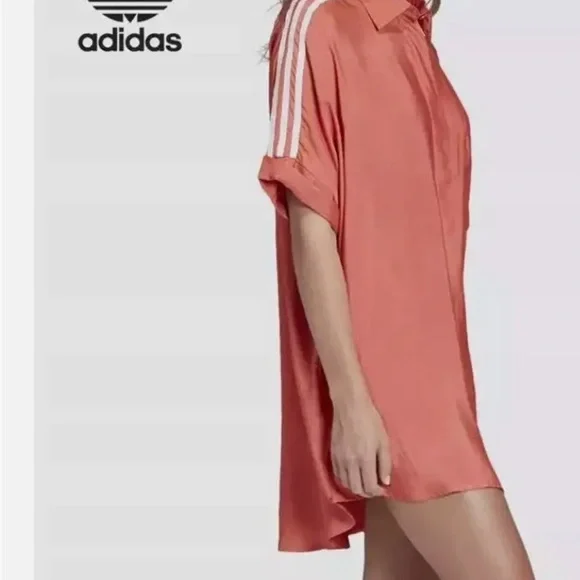 NWT ADIDAS SATIN MINI SHIRT DRESS. Size Small but is over size, can fit a M/L - Picture 6 of 7
